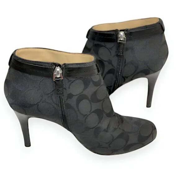 Coach Block Black Boots for Women for sale | eBay Coach Black Leather Jacquard Signature Minimalist Ankle Boots Booties Heels 7.5